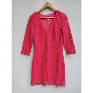 Lilly Pulitzer Women's Seminole Knit Lace Tunic Dress in Pomegranate Hot Pink Si